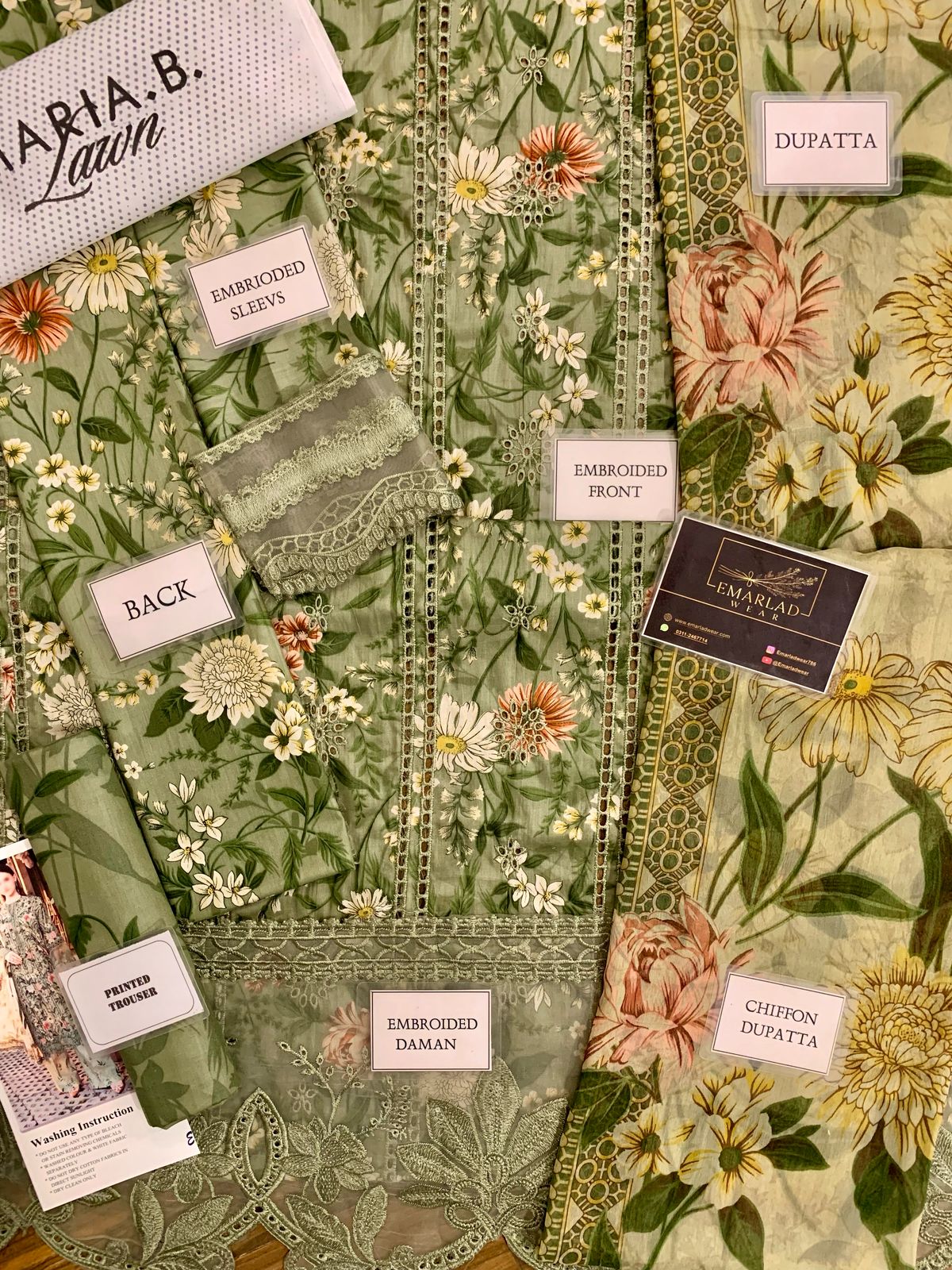 Maria B MPT-2508-B | Garden Green - Chikankari Printed Lawn Eid Collection