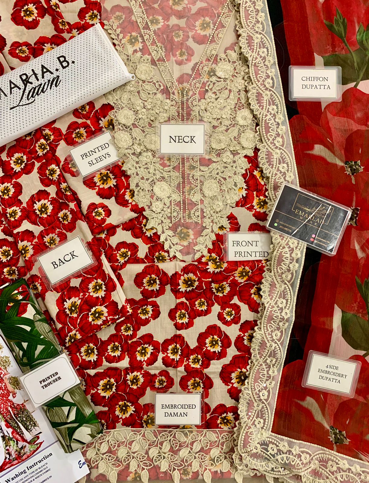 Maria B MPrint MPT-2606-B | Red & White (flower)- Lawn With Chiffon Dupatta Collection