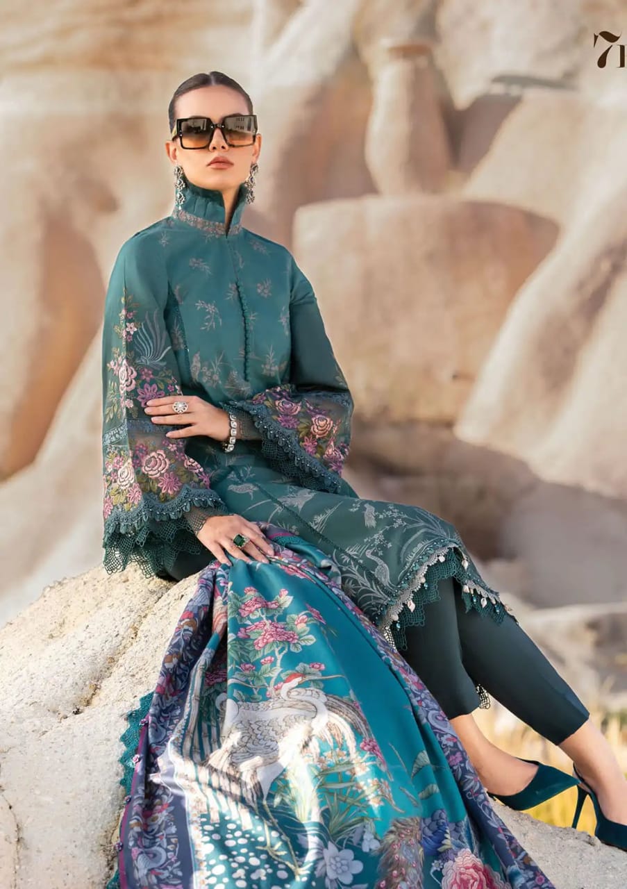 Maria B Green shaded Digital Emb New Arrival Pure Lawn 3pc