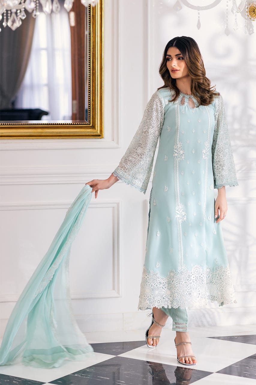 Azure Sky Blue Ensembles Embroidered Festive Collection