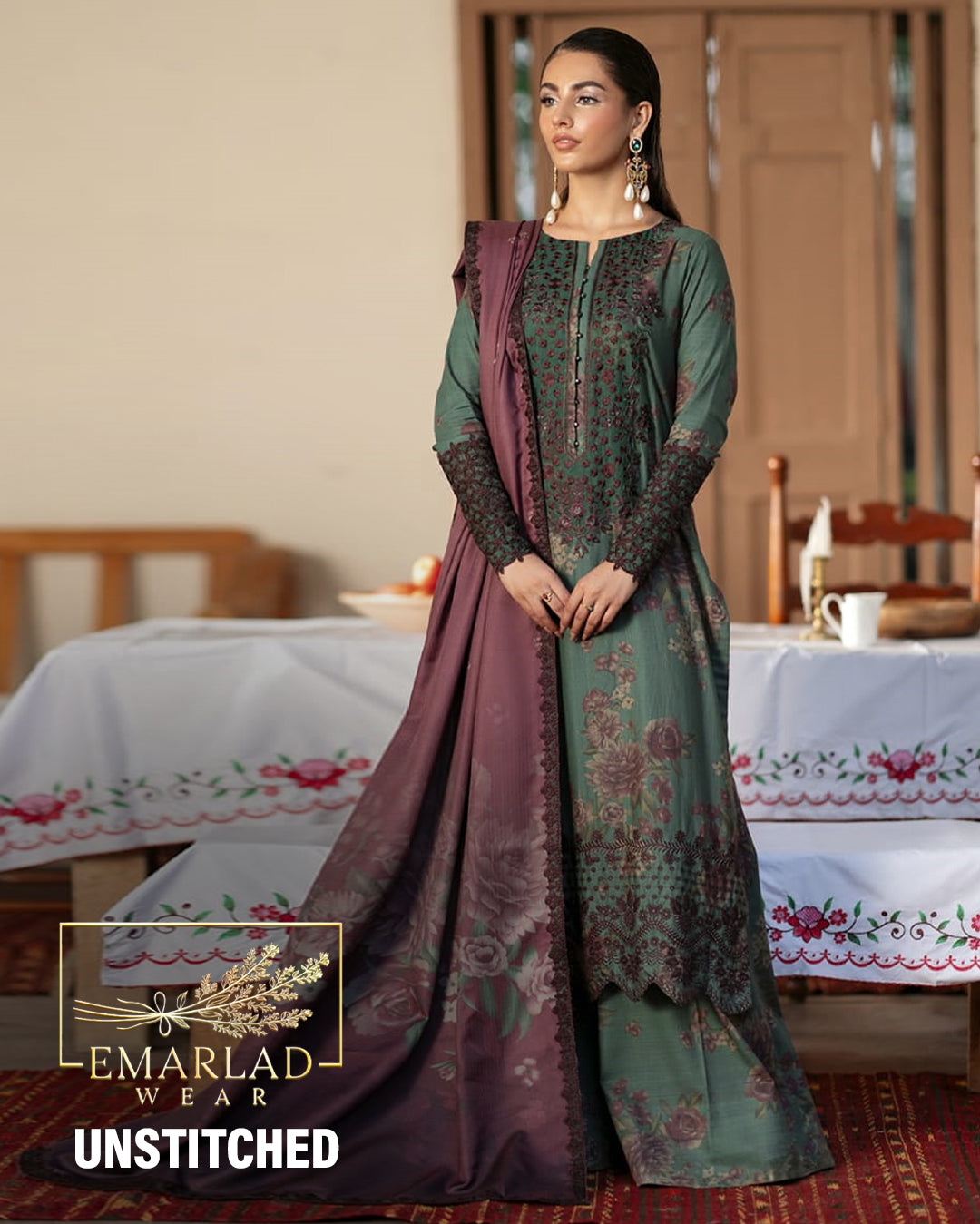 Iznik | Dark Green - Lawn Chiffon Dupatta Collection