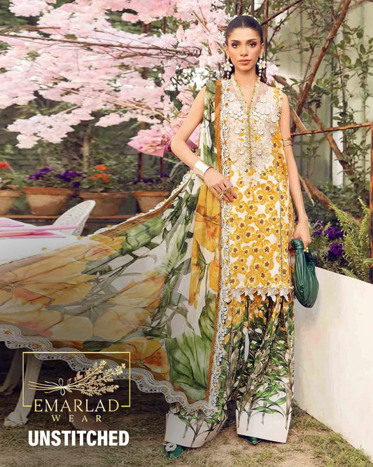 Maria B MPrint MPT-2606-A | Yellow & White (flower)- Lawn With Chiffon Dupatta Collection
