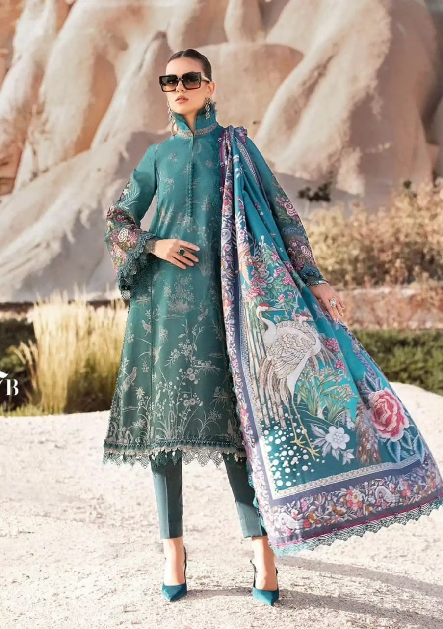 Maria B Green shaded Digital Emb New Arrival Pure Lawn 3pc