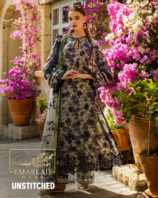 Elaf | Grey Blue - Printed Lawn With Chikankari Collection