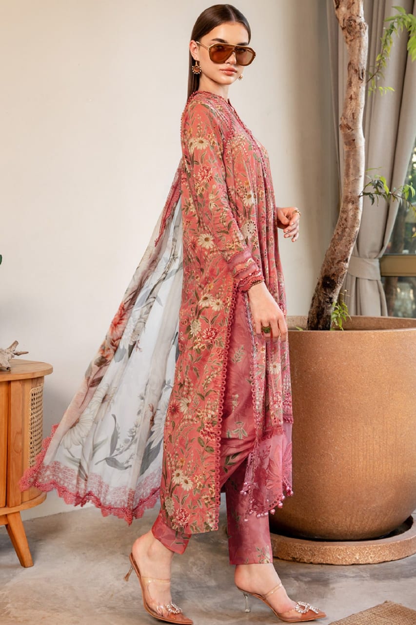 Maria B MPT-2508-A | Orange Peach - Chikankari Printed Lawn Eid Collection