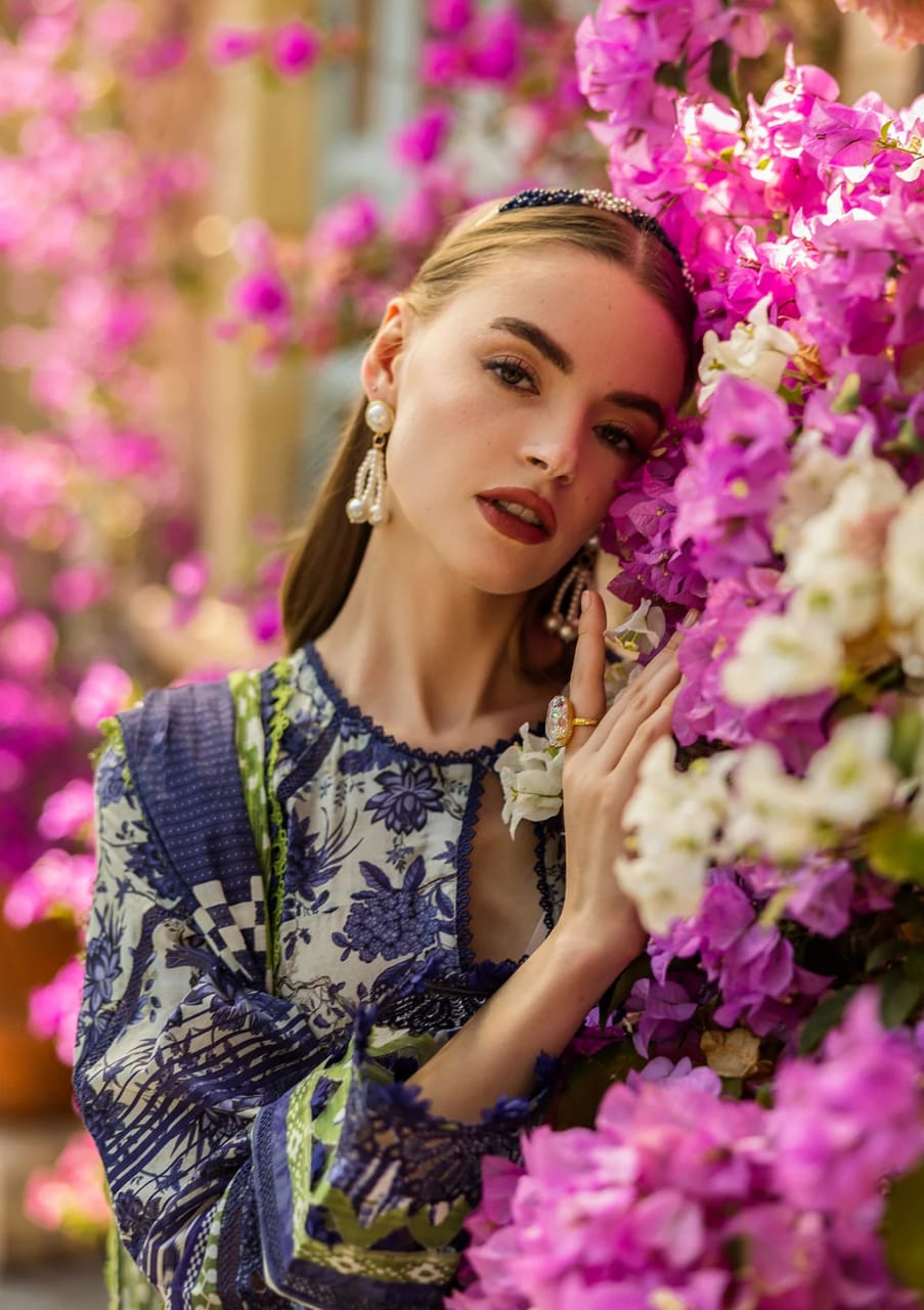 Elaf | Grey Blue - Printed Lawn With Chikankari Collection