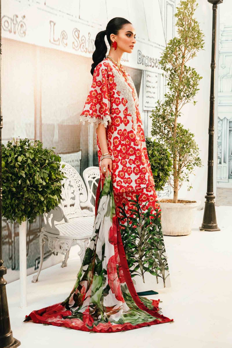 Maria B MPrint MPT-2606-B | Red & White (flower)- Lawn With Chiffon Dupatta Collection