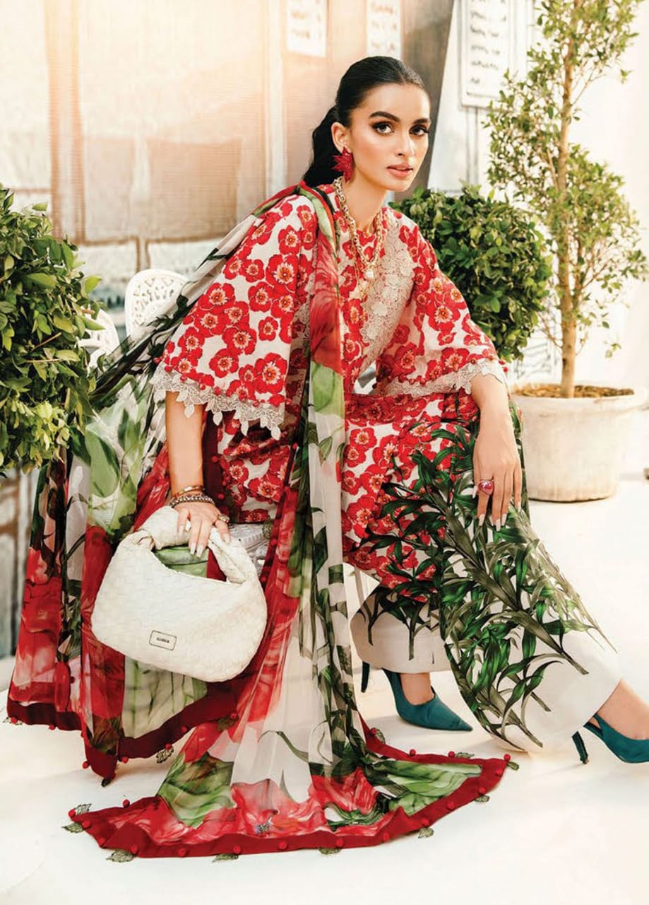 Maria B MPrint MPT-2606-B | Red & White (flower)- Lawn With Chiffon Dupatta Collection