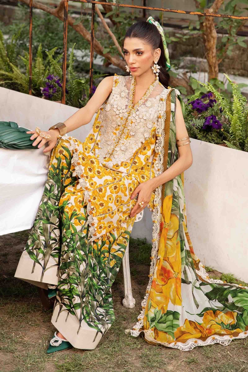 Maria B MPrint MPT-2606-A | Yellow & White (flower)- Lawn With Chiffon Dupatta Collection