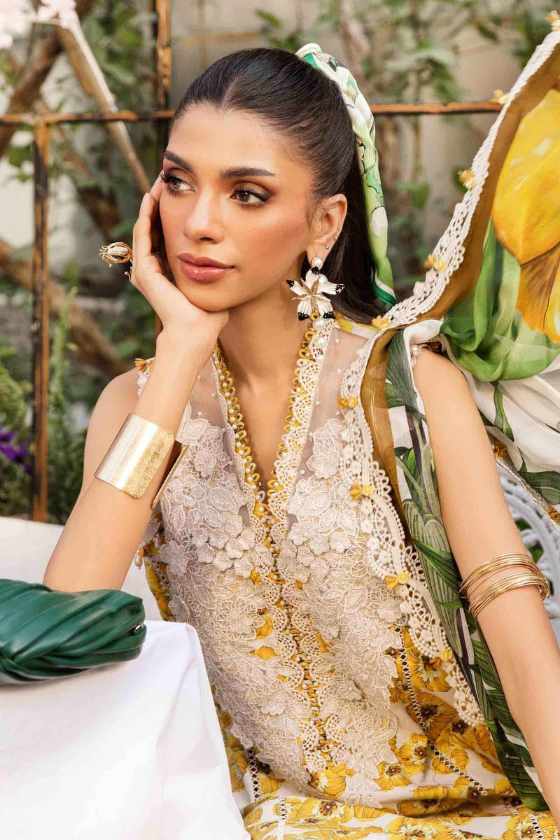 Maria B MPrint MPT-2606-A | Yellow & White (flower)- Lawn With Chiffon Dupatta Collection