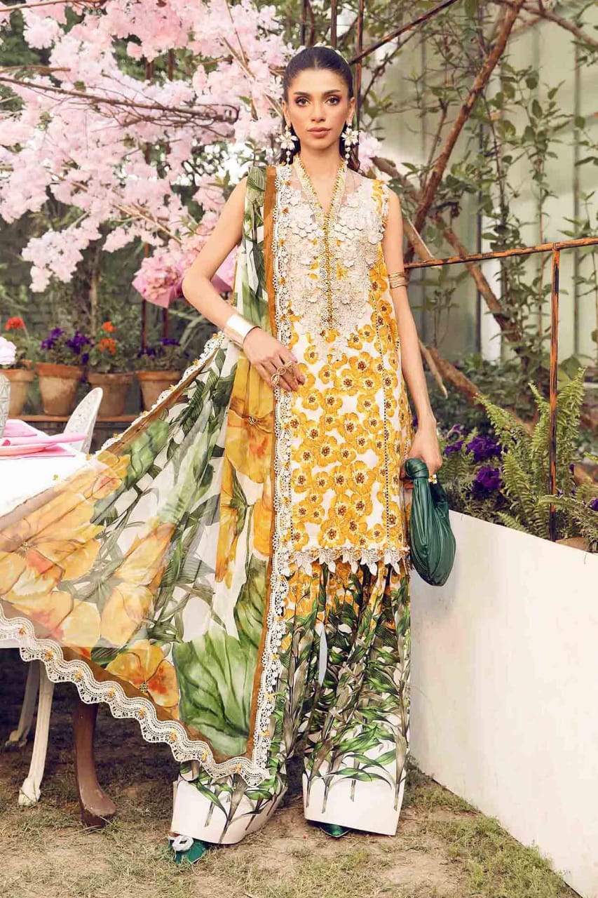 Maria B MPrint MPT-2606-A | Yellow & White (flower)- Lawn With Chiffon Dupatta Collection