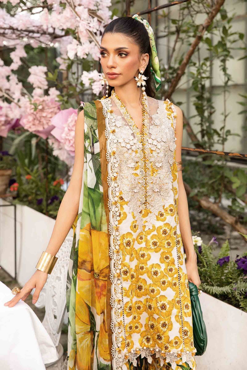 Maria B MPrint MPT-2606-A | Yellow & White (flower)- Lawn With Chiffon Dupatta Collection