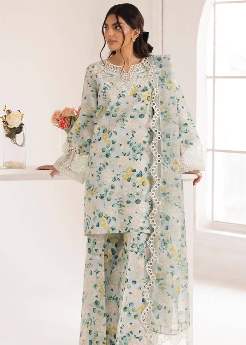 Woman wearing a floral dress with a white background